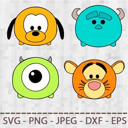 tsum tsum pluto sulley tigger mike svg png jpeg digital cut vector files for silhouette studio cricut design