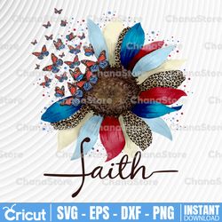 faith 4th of july cross png sublimation design, faith png, christians faith png, usa flag, cross faith, sunflower cross