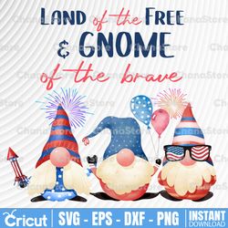 land of the free because of the brave, three gnomes, 4th of july, sublimation png design | hand drawn png
