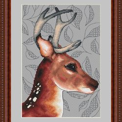 spirit of the forest - pdf cross stitch pattern - deer embroidery - blackwork and water color styles - deer counted pdf