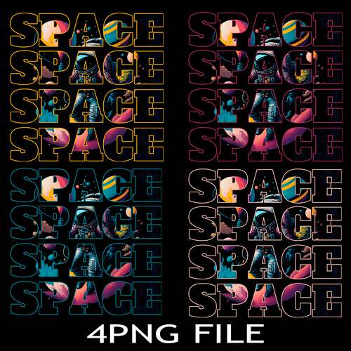 Space Space Space Space Inscription Astronaut With Balloons in Space PNG DOWNLOAD DIGITAL SUBLIMATION FILES