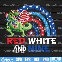 red white nine png, rainbow 4th of july - american flag, dinosaur t rex- sublimation design download -patriotic