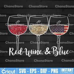 red wine and blue 4th of july png, independence day png, patriotic wine glasses png, 4th of july glasses digital file,