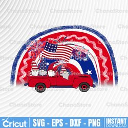 4th of july gnome truck rainbow usa flag independence day png sublimation design, 4th of july png, patriotic gnomes png,