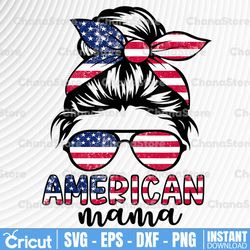 american mama png, print, 4th, fourth, july, patriotic, flag, red, white, blue, holiday, holidays, mom, messy bun,