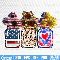 western patritotic sunflower 4th of july png, usa flag jar png, usa flag sunflower png, america design png digital