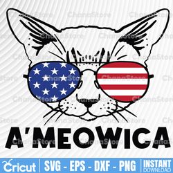 a'meowica, independence day cat, merica cat svg png eps jpg files for diy t-shirt, sticker, mug, gifts