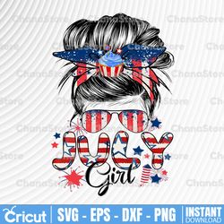 july girl american flag messy bun sublimation png digital file