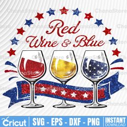 red wine and blue 4th of july png, independence day png, patriotic wine glasses png, 4th of july glasses digital file