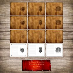 12 blank pages of Grimoire with  Owls, Book of Shadows Template Pack, Blank Spell Sheet, BOS, DIY Witchcraft Spell Book