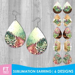 Watercolor Succulent Earring Bundle - Teardrop Earrings PNG