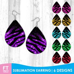 Zebra Earring Sublimation Bundle - Glitter Teardrop Earrings PNG