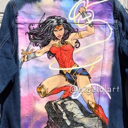 Wonder Woman superhero jacket Painted denim jacket Custom jacket Portrait from photo Personalized denim jacket