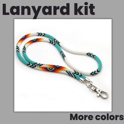 Turquoise orange lanyard kit, DIY lanyard ID holder kit, Bead crochet kit lanyard, Diy kit lanyard, Making kit for adult