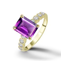 Amethyst Ring - February Birthstone - Statement Ring - Gold Ring - Engagement Ring - Rectangle Ring - Cocktail Ring