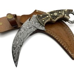 custom handmade damascus steel hunting karambit knife stag/antler karambit knife