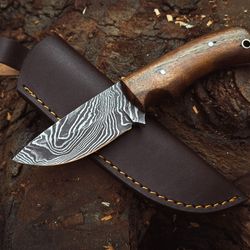 Handmade Damascus Steel Hunting Knife Rose Wood Handle With Leather Sheath ME-59