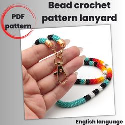 Orange turquoise lanyard pattern, Pattern lanyard, Beaded lanyard pattern, Bead crochet pattern, Pattern lanyard holder