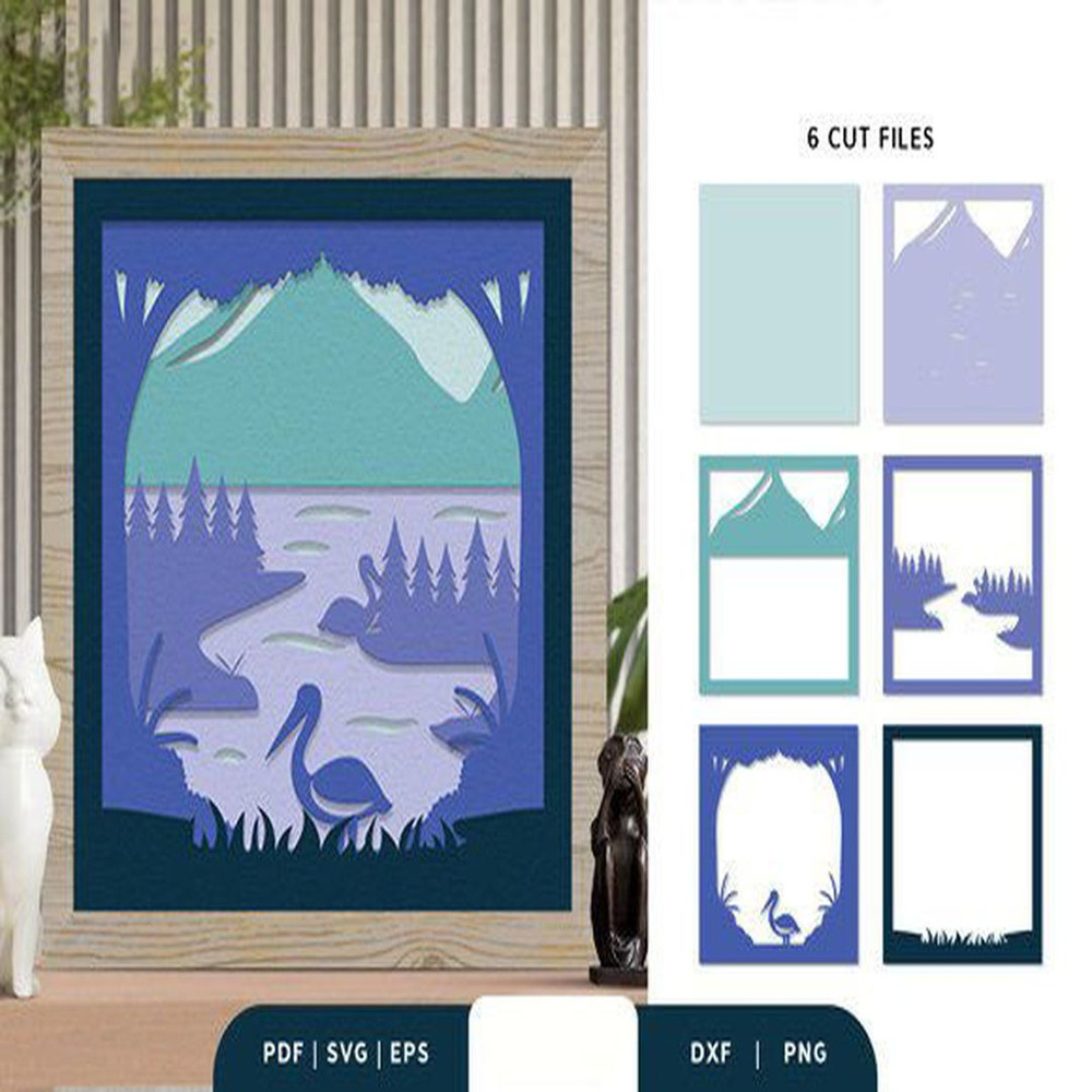 1080x1080 size Swans-on-Forest-Lake-3D-Shadow-Box-3D-SVG-67453761-2-580x386.jpg