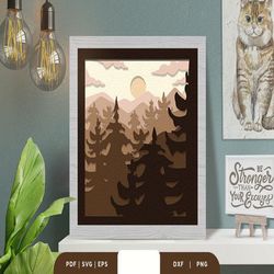 Dense Forest 3D Light Box Paper Cut, Shadow Box Template, Paper Cutting Template, Light Box SVG Files, 3D Papercut Light