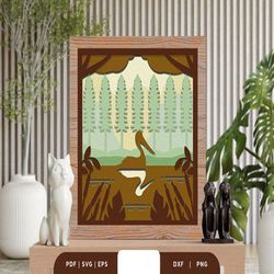 Lake in the Forest 3D Shadow Box, Shadow Box Template, Paper Cutting Template, Light Box SVG Files, 3D Papercut Lightbox