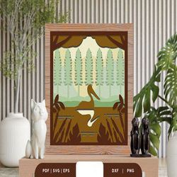 lake in the forest 3d shadow box, shadow box template, paper cutting template, light box svg files, 3d papercut lightbox
