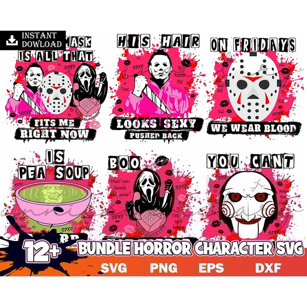 12 Horror Character Svg, Horror Friends Svg, Chucky and Freddy, Movie Characters SVG Bundle Cut Files for Cricut, Silhouette Instant Download.jpg