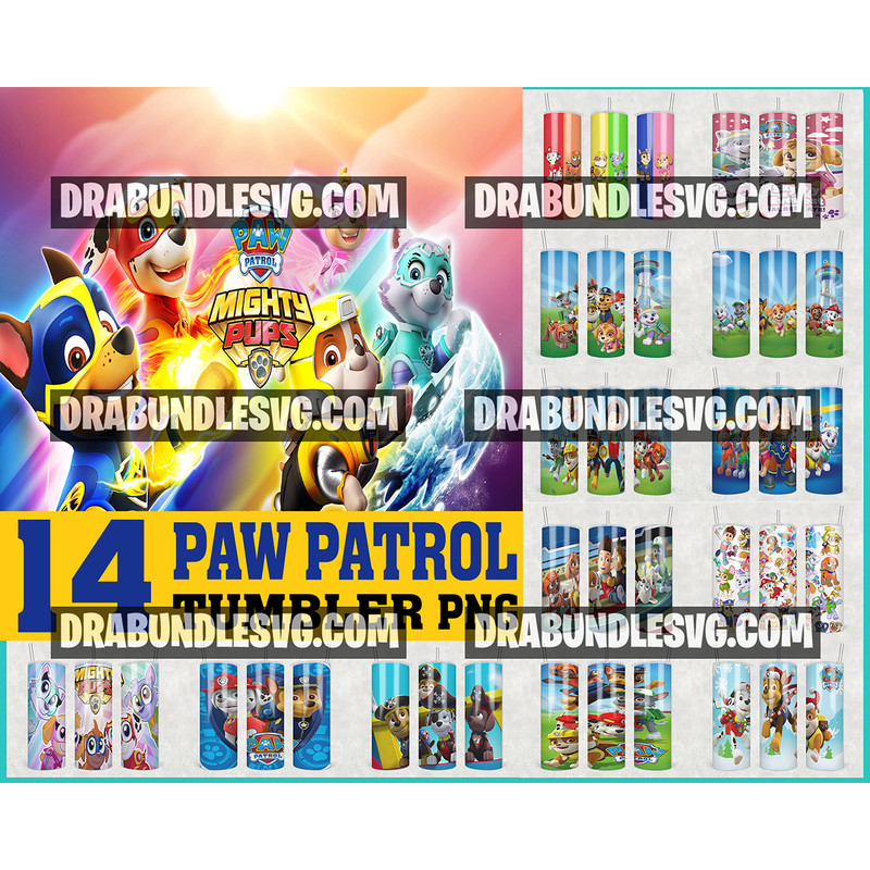 14 Tumbler paw patrol ,Tumblers Designs 20oz Skinny Straight & Tapered Bundle, Bundle Design Template for Sublimation, Full Tumbler Wrap, PNG Digital.jpg