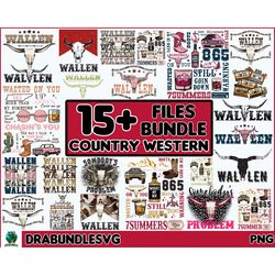 15 country western png bundle, country music png, retro bull skull png, wallen bull skull png, digital download, cowboy