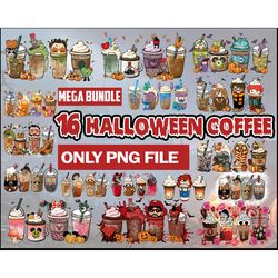 16 halloween coffee png bundle, halloween boo coffee png, villains latte, fall latte png, horror movie inspired coffee,