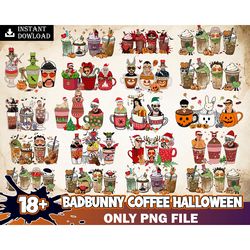 18 bad bunny png, bad bunny coffee cups, halloween coffee, bad bunny halloween, halloween bunny png, digital sublimation