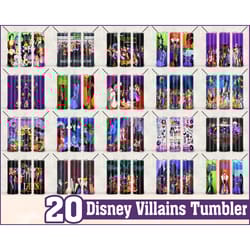20 disney villains tumbler ,tumblers designs 20oz skinny straight & tapered bundle, bundle design template for sublimati