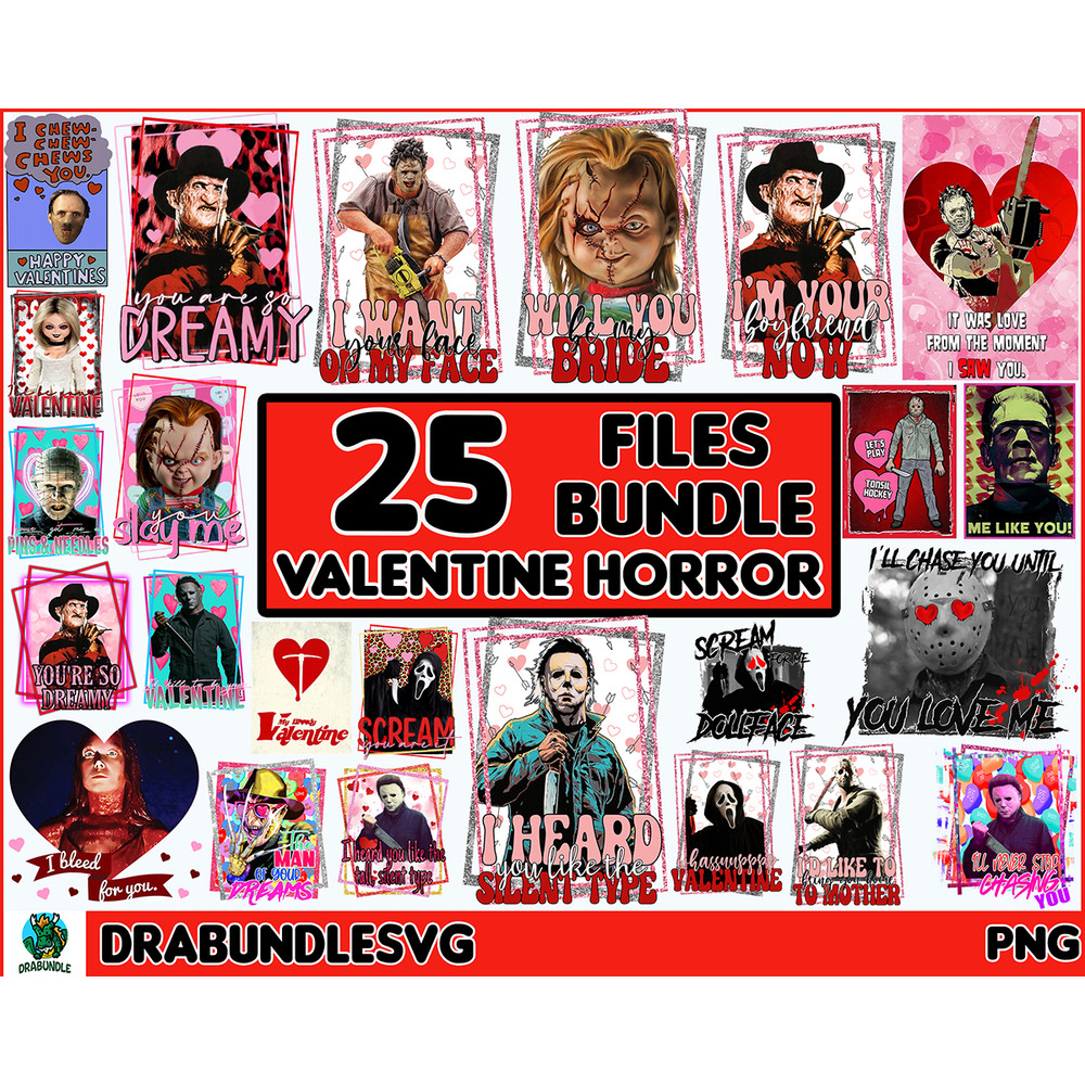 25 Horror Valentine PNG Bundle, Valentine's Day Horror Character, Horror Valentine Png, Funny Valentine's Day Png Instant download.jpg