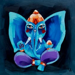 Ganesha Painting Indian Original Art Meditation Artwork Ganapati 12 by 12 inches ARTbyAnnaSt