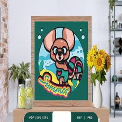 mice in the summer 3d shadow box, shadow box template, paper cutting template, light box svg files, 3d papercut lightbox