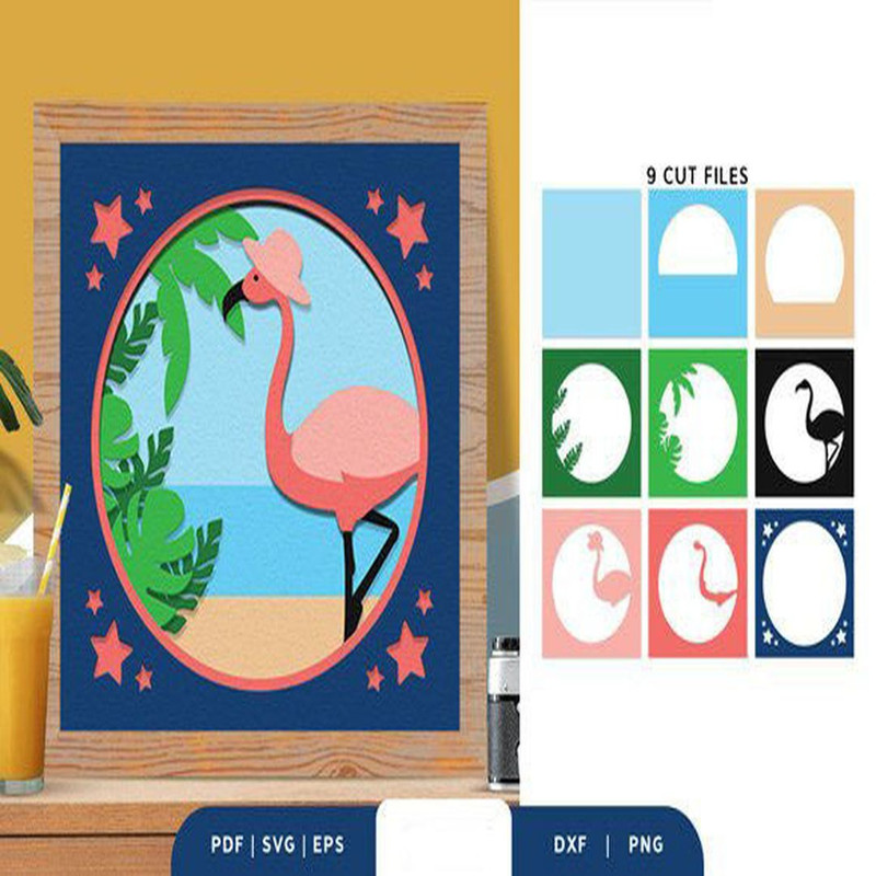 1080x1080 size Lady-Flamingo-at-The-Beach-Shadow-Box-3D-SVG-67540268-2-580x386.jpg