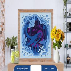 Humpback Whale and Stingray 3D Paper Cut SVG, Shadow Box Template, Paper Cutting Template, Light Box SVG Files, 3D Paper