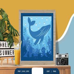 humpback whale 3d light box svg, shadow box template, paper cutting template, light box svg files, 3d papercut lightbox