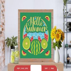 Fresh Fruit Watermelon 3D Shadow Box SVG, Shadow Box Template, Paper Cutting Template, Light Box SVG Files, 3D Papercut