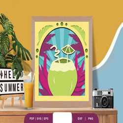 fresh coconut 3d shadow box papercut,shadow box template, paper cutting template, light box svg files, 3d papercut light