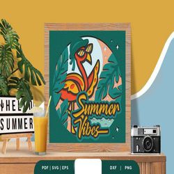 flamingo in the summer 3d shadow box,shadow box template, paper cutting template, light box svg files, 3d papercut light