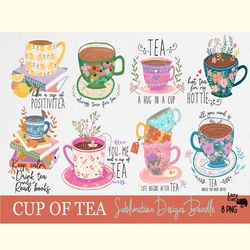 cup of tea png sublimation bundle