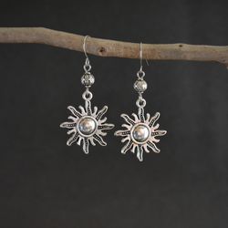 Sun earrings Silver sun earrings with stainless steel hooks Dangling earrings