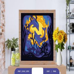 Dolphins Under the Sea 3D Shadow Box SVG,Shadow Box Template, Paper Cutting Template, Light Box SVG Files, 3D Papercut L