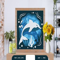 Dolphin Underwater 3D Shadow Box SVG,Shadow Box Template, Paper Cutting Template, Light Box SVG Files, 3D Papercut Light
