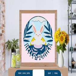 Bunny in the Summer 3D Shadow Box,Shadow Box Template, Paper Cutting Template, Light Box SVG Files, 3D Papercut Lightbox