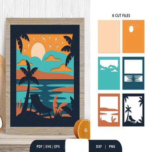 1080x1080 size Beach-Sunset-3D-Shadow-Box-Paper-Cut-3D-SVG-67525703-2-580x386.jpg
