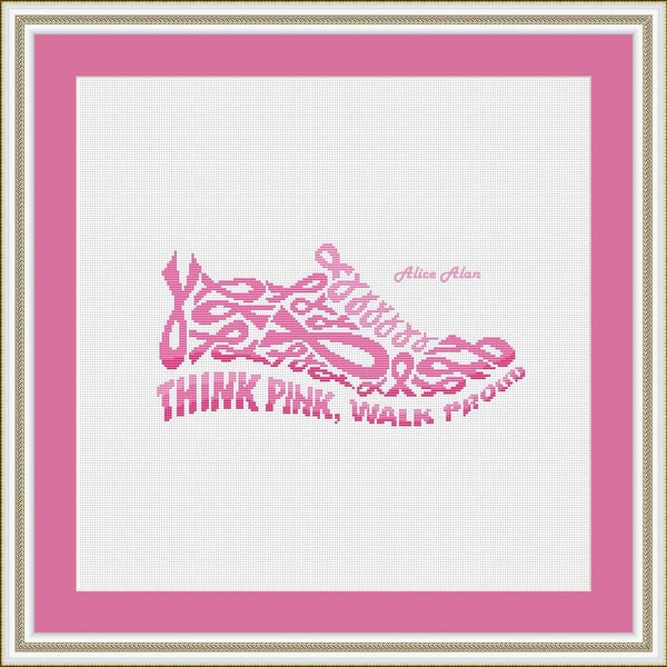 Cross stitch pattern Pink ribbon Shoe silhouette ornament te | Inspire ...
