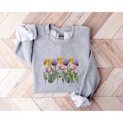 tulip cottage core sweater, retro comfort tulip sweater, cottagecore tulip flower lover sweatshirt, nature lover shirt,
