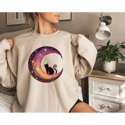 celestial cat sweatshirt,celestial cat shirt,moon phases astrology shirt,cat in the moon sweatshirt,unisex spritual moon